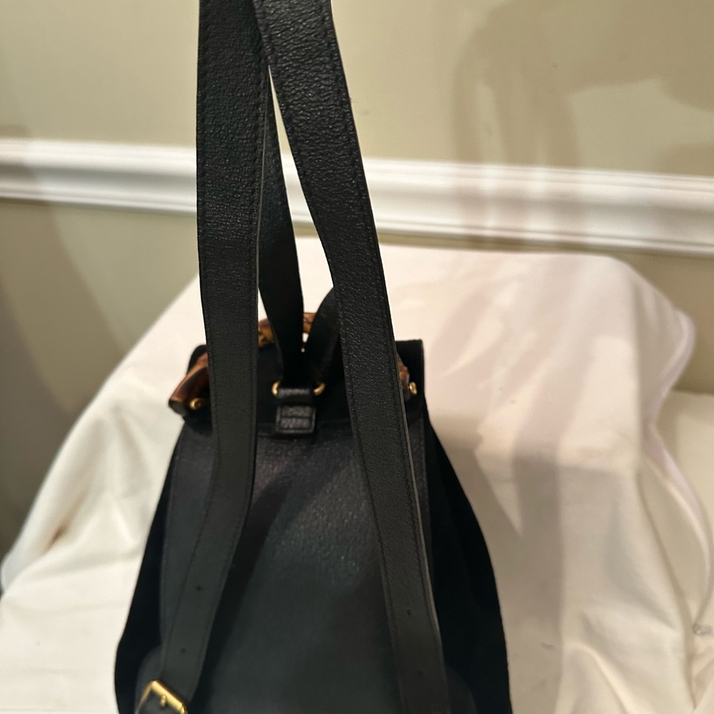 Gucci vintage authentic bamboo black suede small backpack with COA - Picture 9 of 16